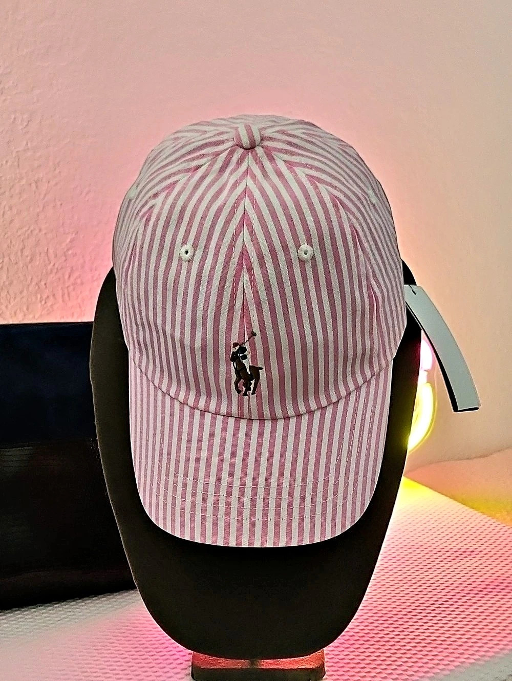 Stripe Pony Cap Pink & White
